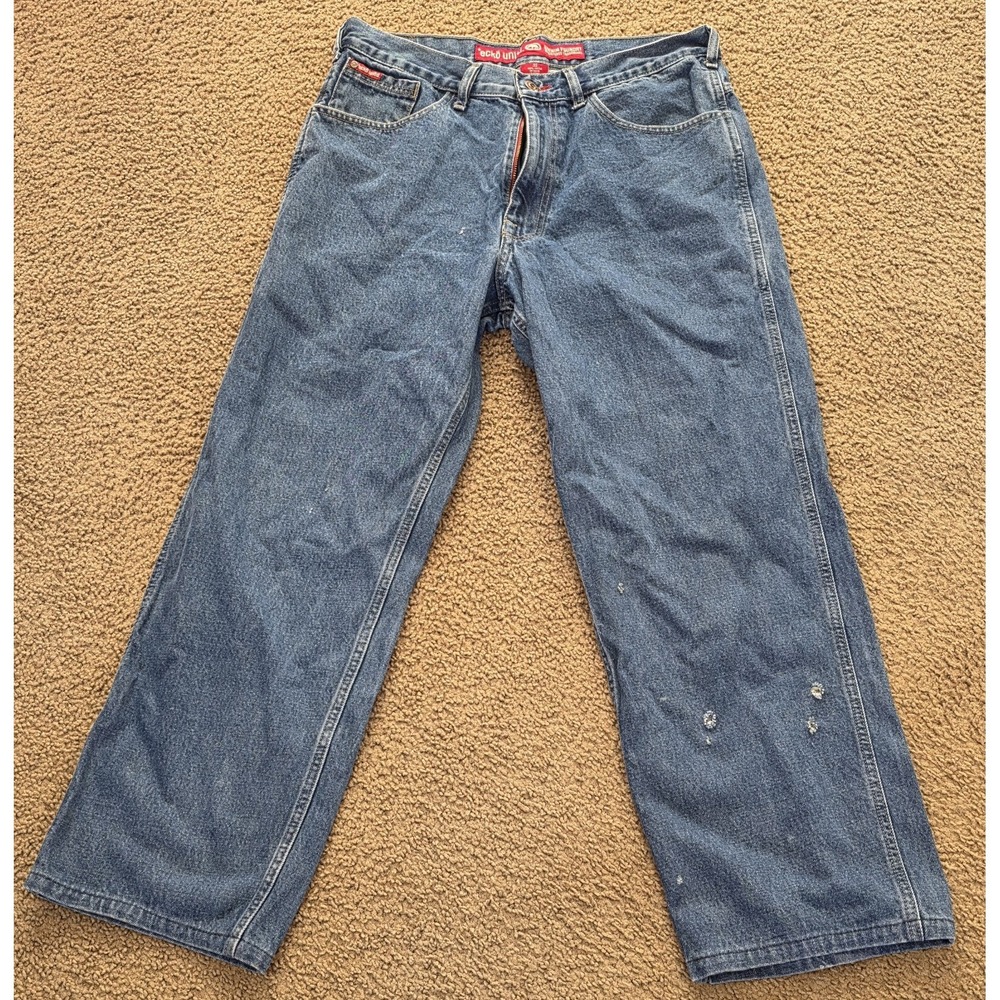 Vtg Ecko Unltd Mens 34x28 Distressed Loose Fit Y2K Skater Dark Wash Jeans
